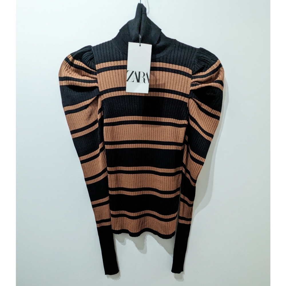 Zara Black and Tan Striped Top